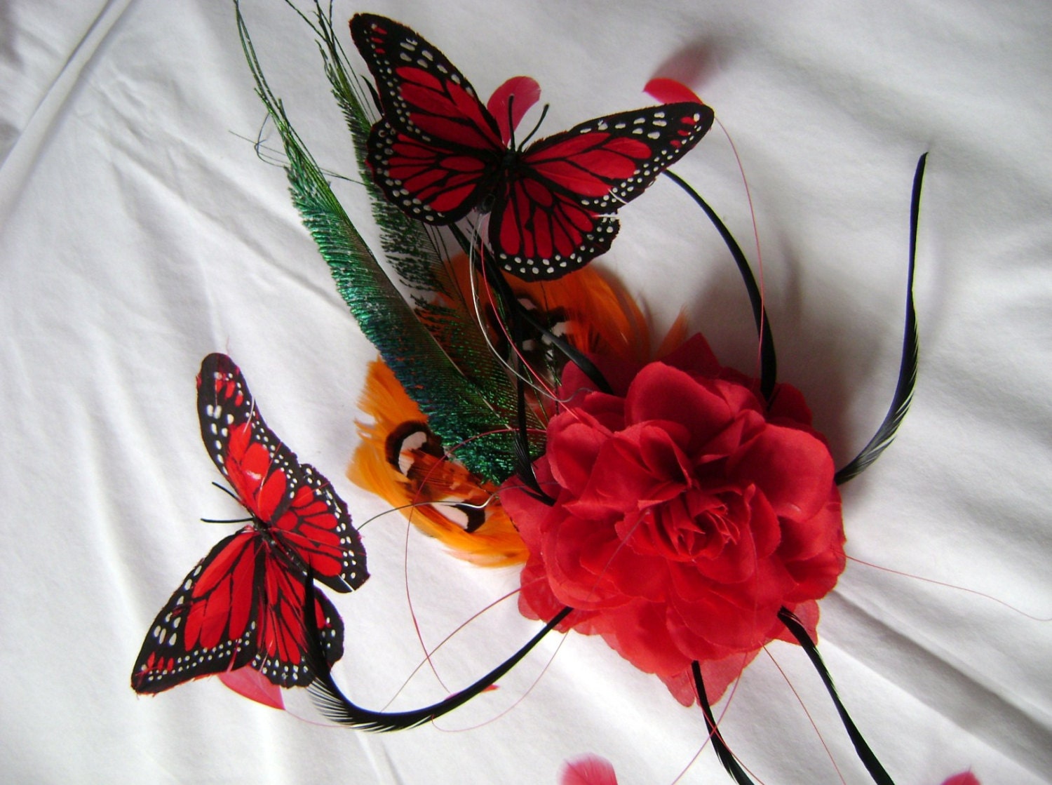 Ruby Red Floating Butterfly Feather Fascinator