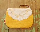 lace clutch purse / yellow zip purse / upcycled / bridesmaid clutch
