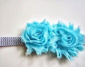 Chevron Headband in Aqua and Gray