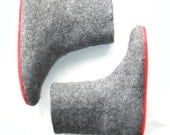Red Sole Felted  Wool Booties Hi Tops Grey. Non Slip. Outdoors Indoors. High Ankle. In Case of Cold Feet. Custom made Ladies