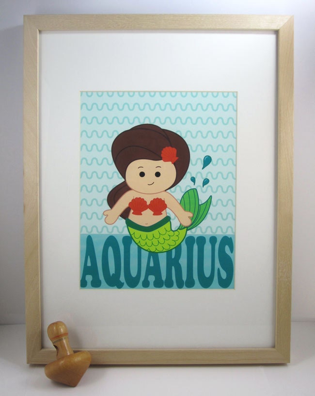 Kids Wall Art  Zodiac Print Aquarius Digital 8x10