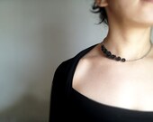 minimal romantic chic asymetrical polymer clay roses-flower necklace nO.207 ''black roses between labradorite''