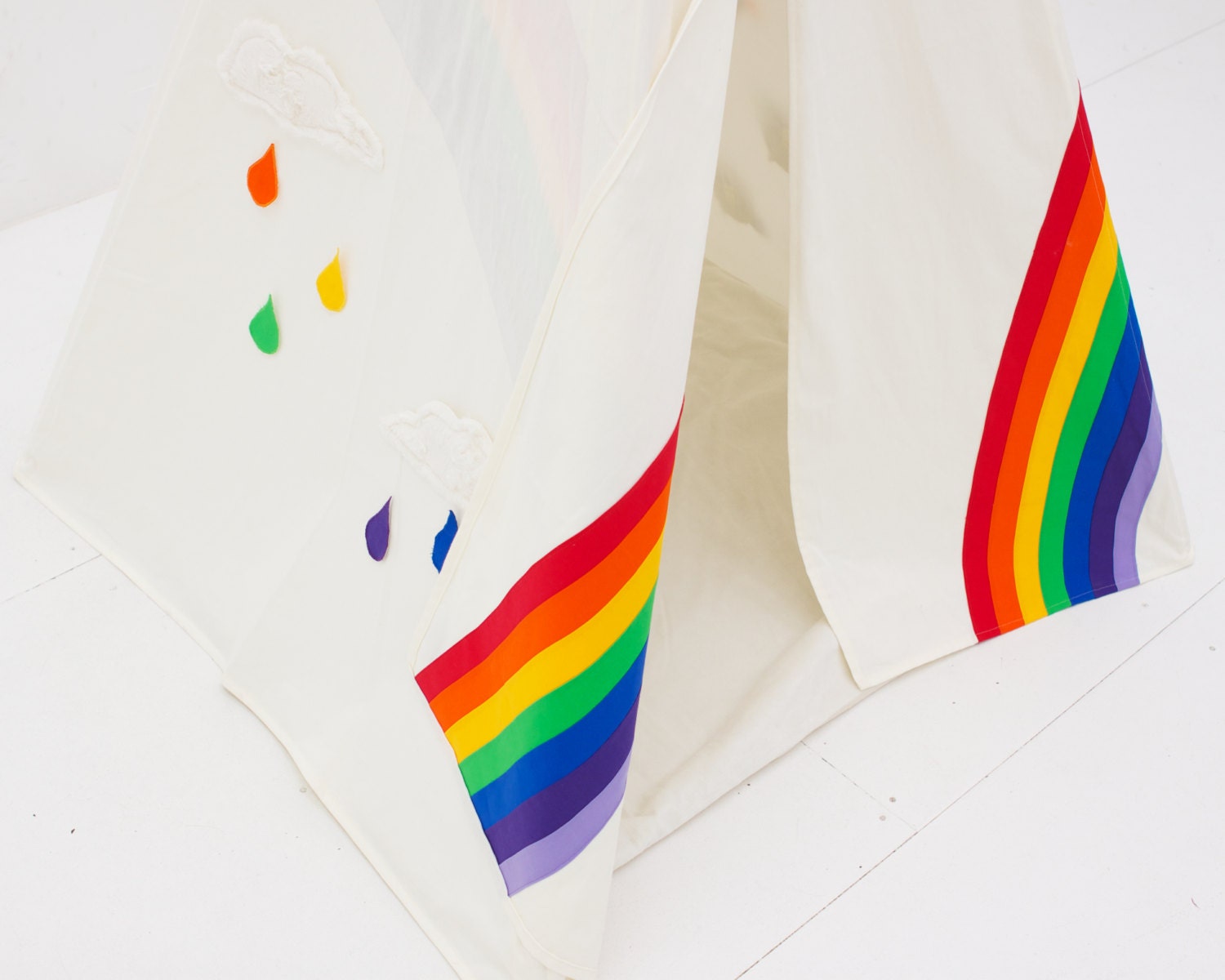 Teepee with Rainbow, Fluffy Clouds & Rainbow Raindrops