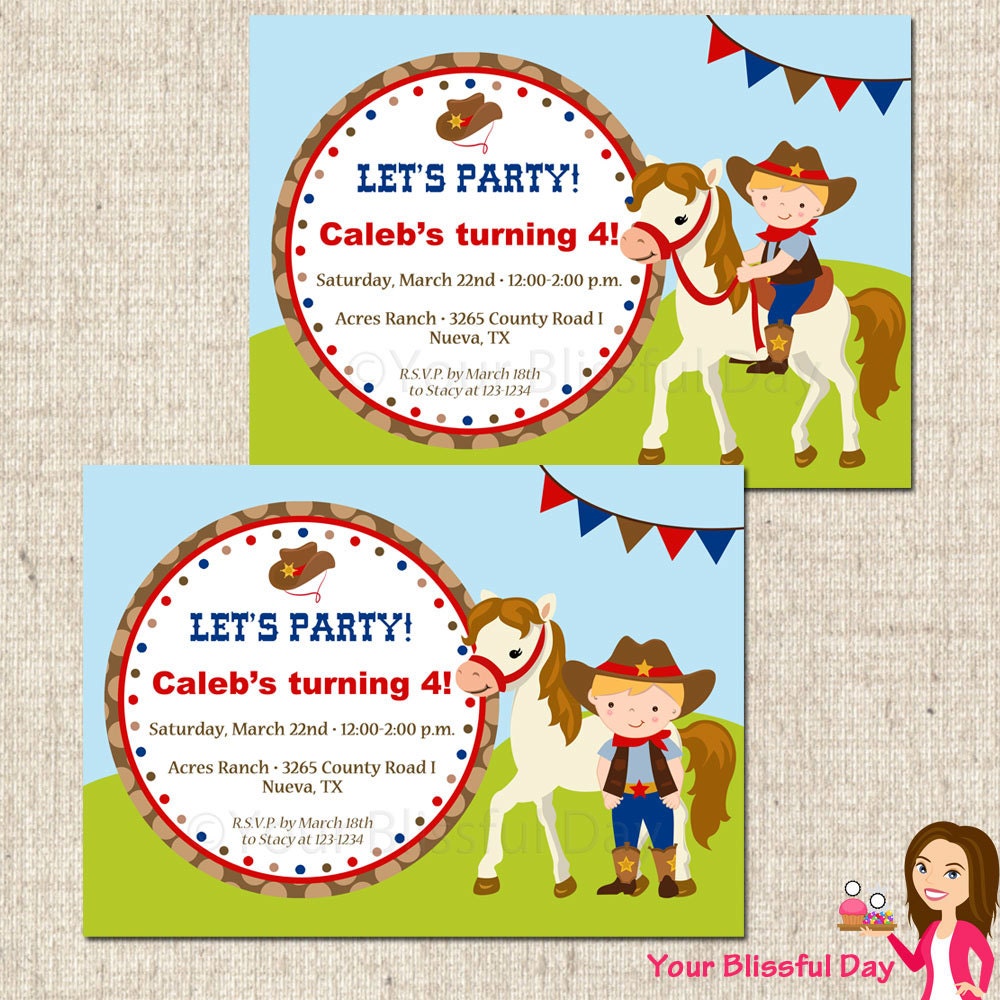 PRINTABLE Cowboy with Horse Party Invitations (Character of your choice) Il_570xn