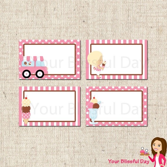 PRINTABLE Girl Ice Cream Party Label Tents (Character of your choice) Il_570xn