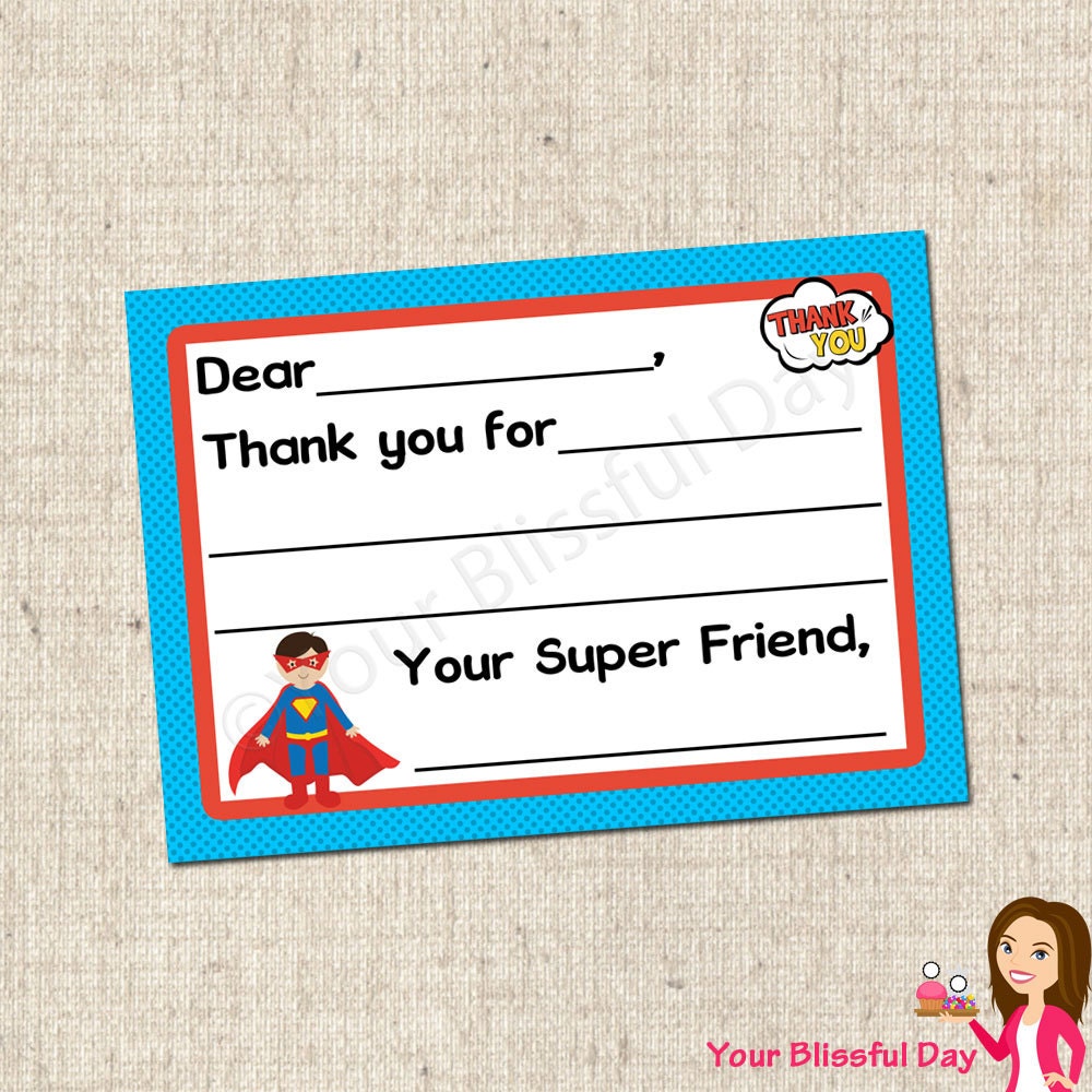 PRINTABLE Superhero Fill-in-the-Blank Thank You Cards Il_570xn