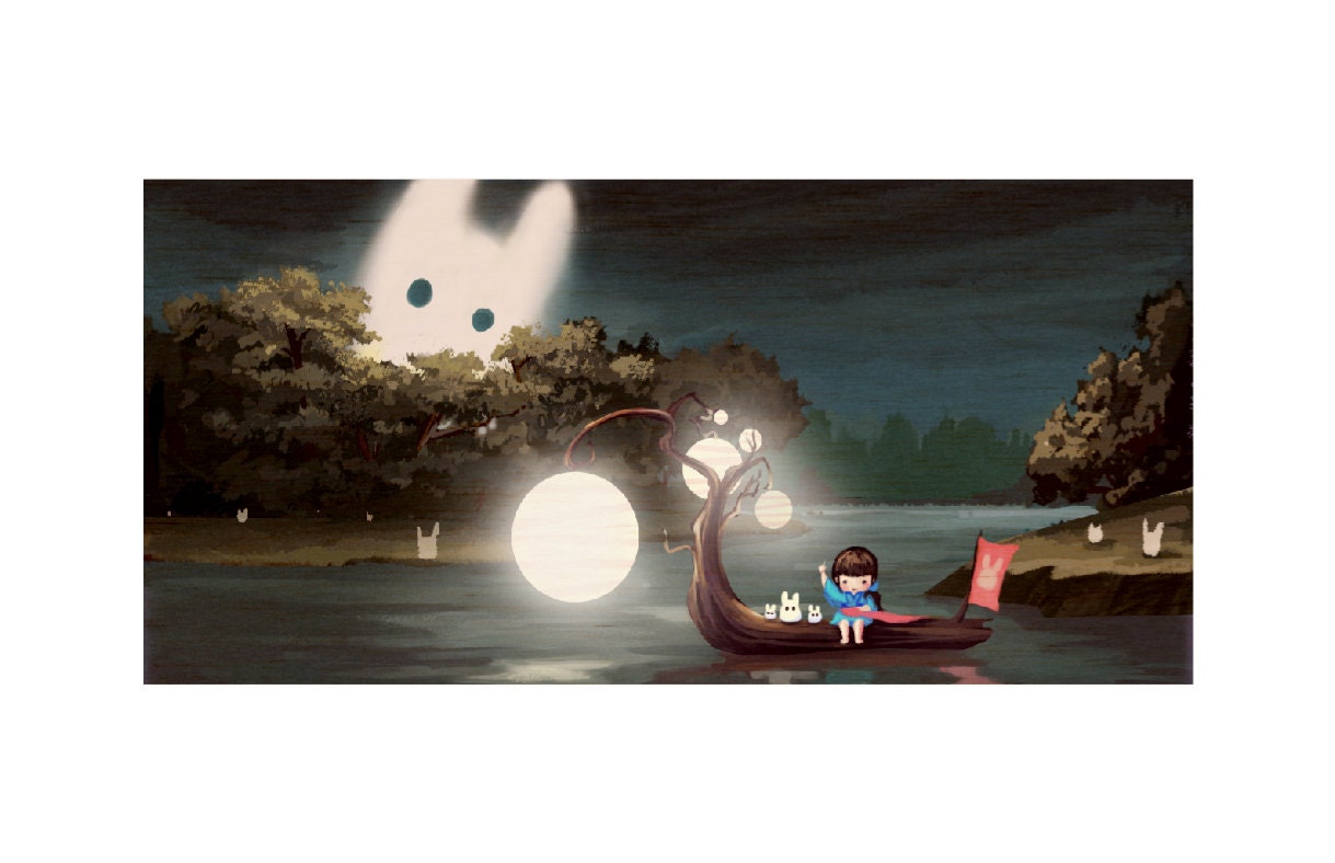 Art Print, Children Illustration, Nursery Room Print "Moonride" 11X17 inches
