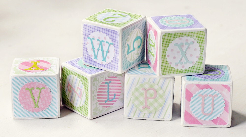 Decorative wooden blocks Alphabet pastel