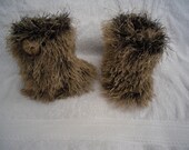 Ugg boots, snow boots, handknit, brown booties, high leg, furry booties, baby boots, funky, baby shower
