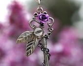 SALE - Purple Winter Rose Key Necklace