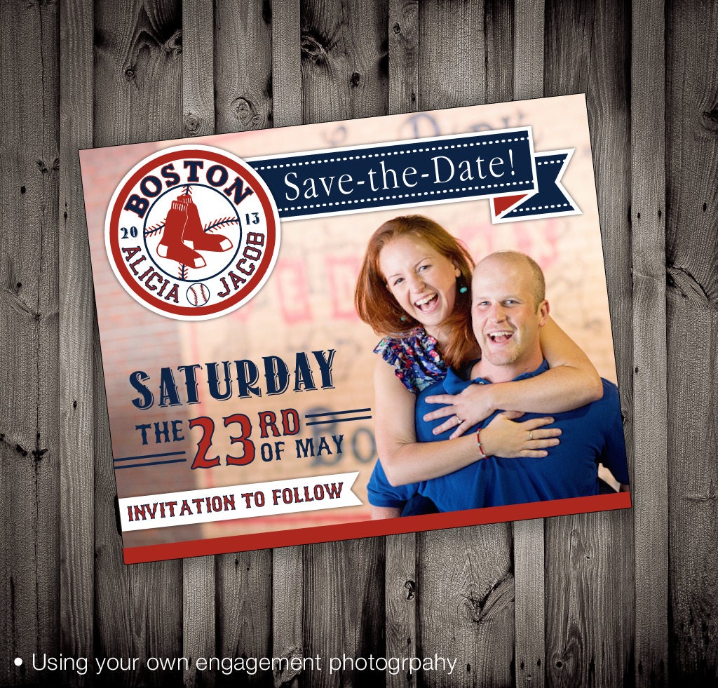 Vintage Style Baseball RED SOX Themed or ANY Baseball Team Wedding Invitation Set and Save-the-Date