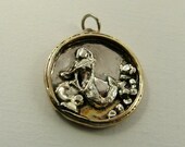 Mermaid Mila Loves The Ocean - Art Jewelry Pendant - Up Cycled Sterling Silver, 12K Gold, Brass, And PMC - 1170