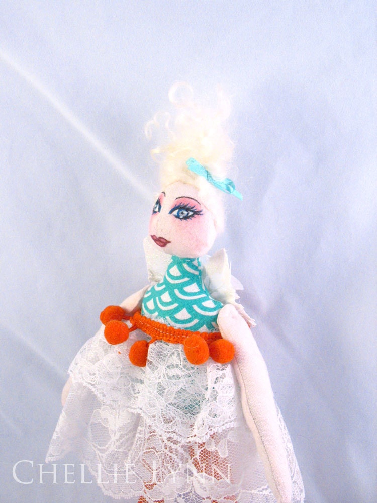 OOAK Fairy Cloth Art Doll Turquoise and Orange - Amelia