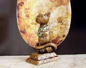 Bast Votive Statue with Heart Scarab Necklace - Handmade Egyptian Kemetic Cat Goddess - Personal Altar Icon