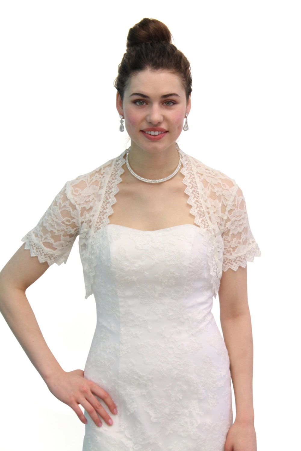 Ivory Lace Jacket With Short Sleeve 720SLJ-IVY