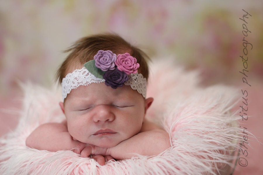 Triple small flower baby headband - newborn headband - flower headband