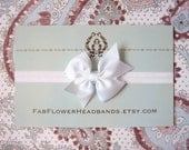Hairbow Headband - Baby Bow Headband - Newborn Headband - White Hairbow Clip on Headband