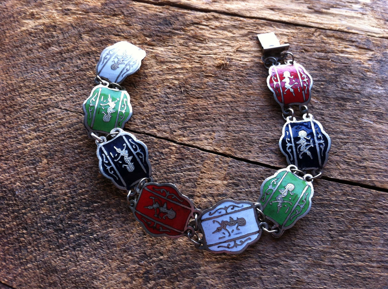 vintage 40s Siam sterling bracelet / 40s jewelry /