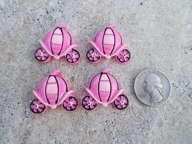 Pink Cinderella Carriage Flatback CAbochon - Set of 4