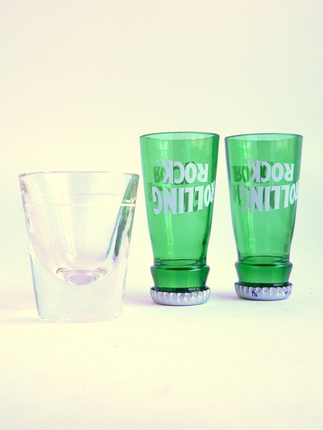 Rolling Rock Beer Bottle Shot Glasses Set of 2