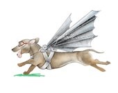 dachshund doxie wearing steampunk wings original art print 8.5x11