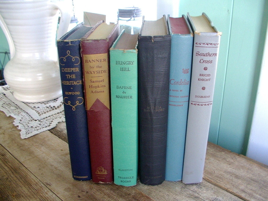 SALE )) another nice lot 6 vintage bookstack 1940s fiction novels Adams Elwood Maurier Davenport Knight Graham