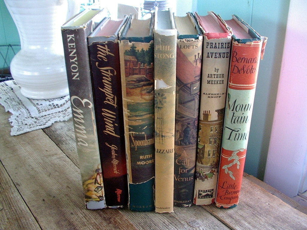 SALE )) another nice lot of 7 vintage bookstack mid century novels Lofts Meeker DeVoto Kenyon Merrick Moore Stong