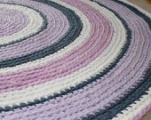 Lilac, Gray and White Round Rag Rug Recycled T Shirt Yarn Handmade 5 Feet Diameter Made to Order
