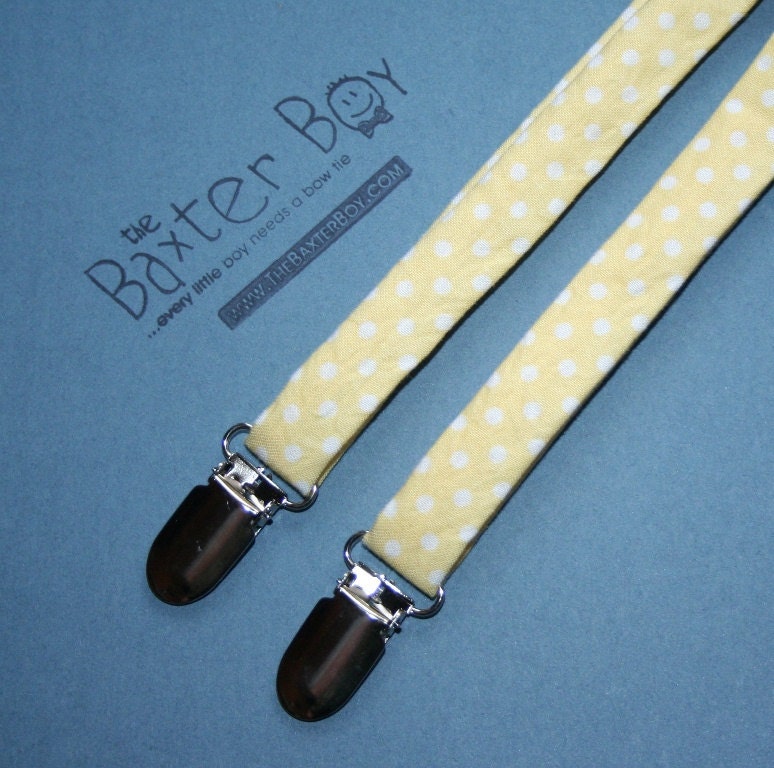 Yellow little boy suspenders with white polka dots - photo prop, wedding, ring bearer, accessory
