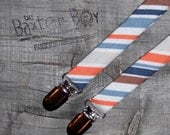 Preppy blue diagonal stripe little boy matching suspenders - photo prop, wedding, ring bearer, accessory