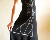 Harry Potter Deathly Hallows swim suit coverup summer dress hand painted S black