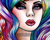 Limited Edition 10 out of 25 5x7 in Art Print - Hard Candy 2- Pin Up Girl With Rainbow Hair