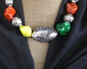 Multi color large howlite nugget necklace. Statement , bold. Red yellow green blue black.