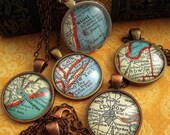 Custom Vintage Map Pendant Necklaces - You Pick the City