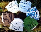 small set of 6 organic cotton fitted diapers various colors and prints