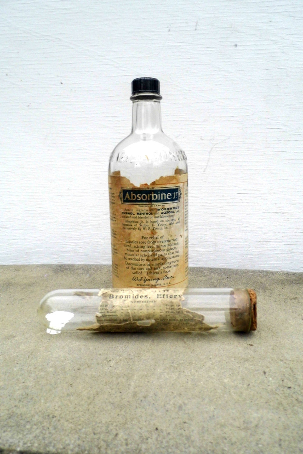 Glass Medicine Bottle, Mid Century Medicine, Vintage Medical, Absorbatine Jr, Medicine Tube, 1940s