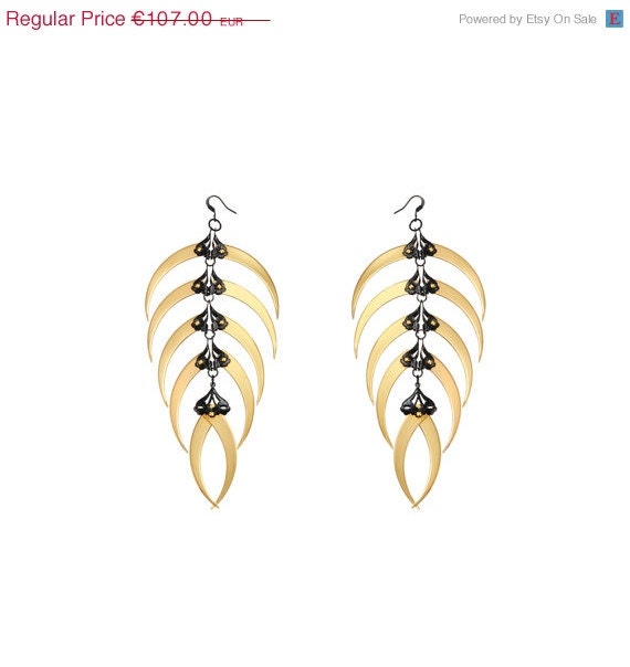 Spring Sale - 10 % OFF - Large Gold Rattlesnake Chandelier Earrings - 24K Gold Plated - Free Shipping
