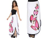 Butterfly Skirt 60s Alfred Shaheen Black White Maxi Skirt Boho Pink BUTTERFLIES Graphic Print 1960s Hippie / Size M Medium