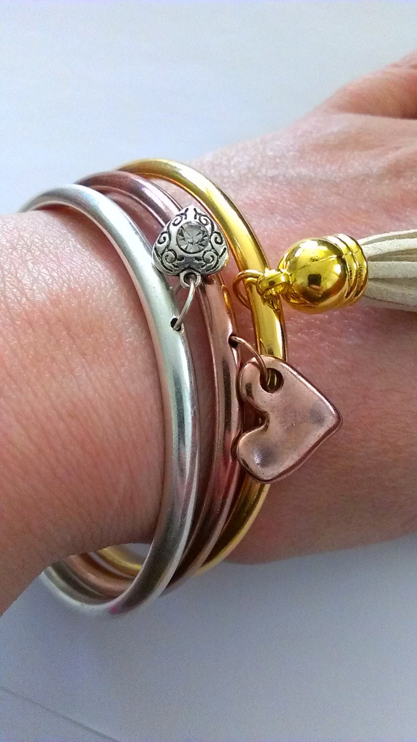 Trio Copper,Gold and Silver Metal Bangle Stackers