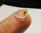 yellow single Hoop Earring -nose cartilage ear- sterling silver wire Hammered - handmade