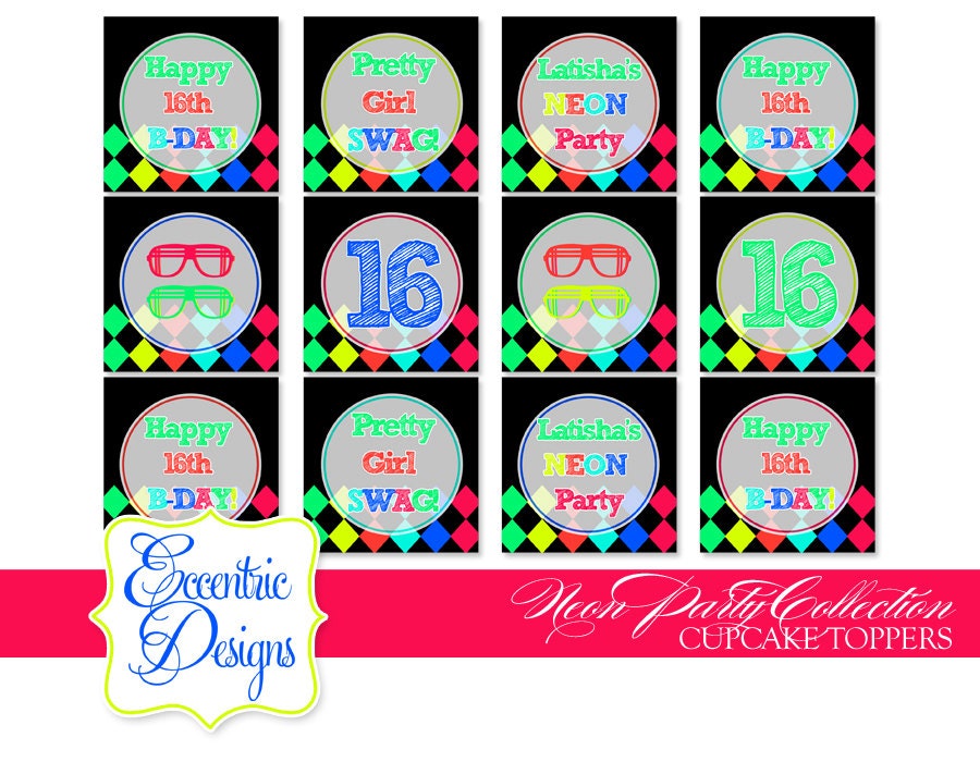 Neon Party Collection - Printable Cupcake Toppers Il_170x135