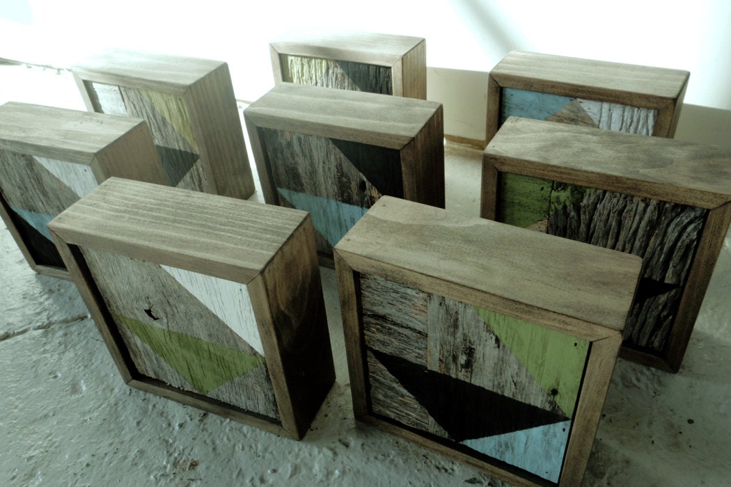 Geometric Barnwood Art Blocks (set of 4) FREE SHIPPING