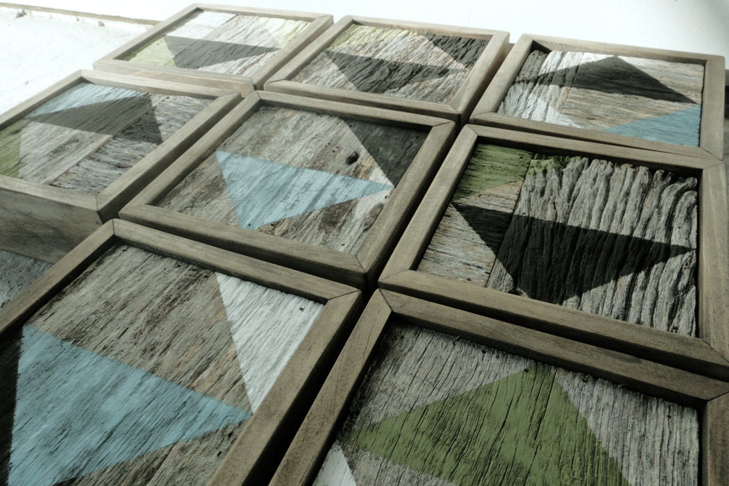 Geometric Barnwood Art Blocks (set of 9)