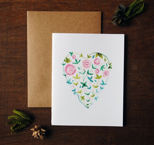 Garden Heart (green) // greeting card // 1 pc