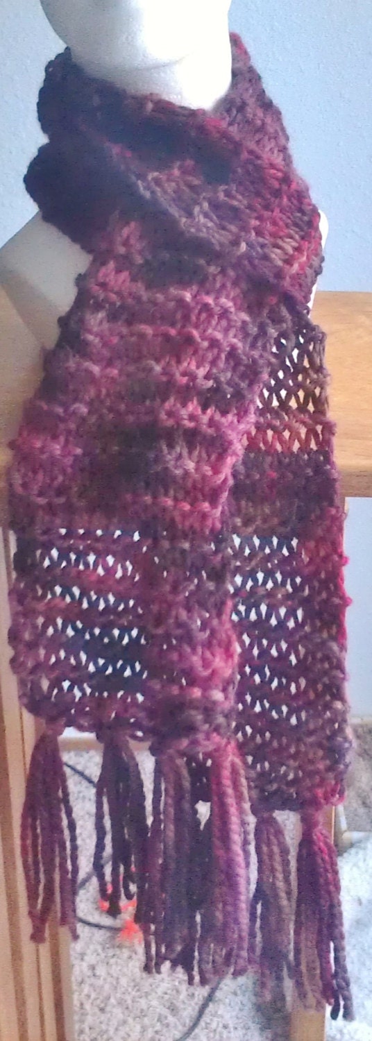 Hand Knit Mauve/Burgandy Baby Alpaca Scarf