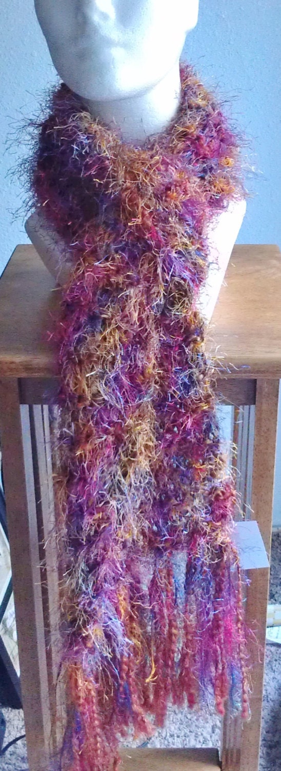 Beautiful Hand Knit Jewel Tone Furry Scarf