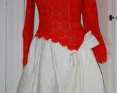 VINTAGE 80s Arnold Scaasi Couture Dress, Cocktail, Wedding, Prom, Party Dress - Orange/White - S/XS