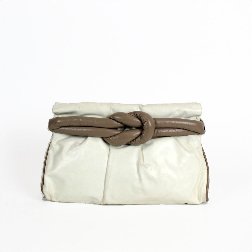 white leather clutch / knotted leather / convertible bag