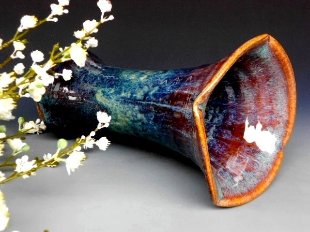 Flared Flower Vase Pottery Night Sky A