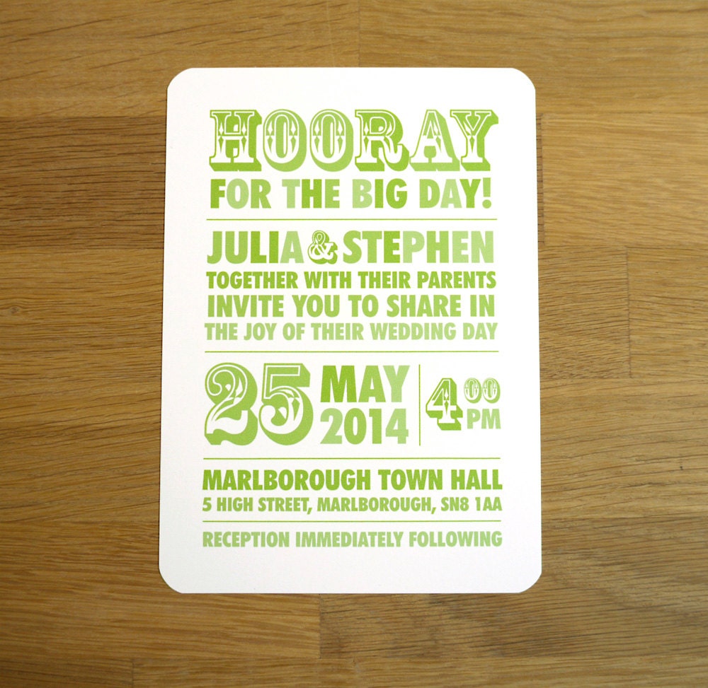 Wedding Invitation Full Suite - 'Hooray' Design - One Sample